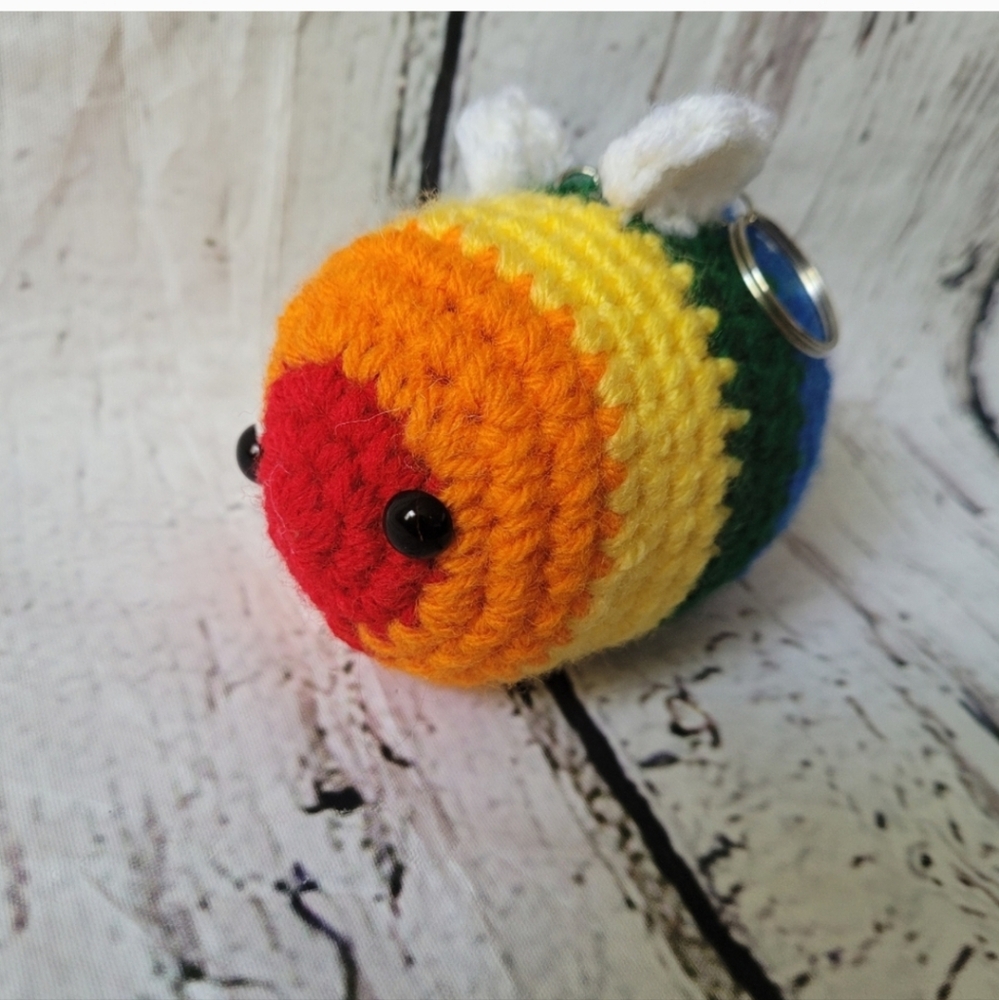 Gay Pride Bumble Bee Crochet Keychain
